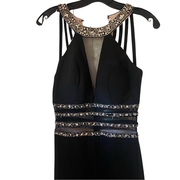 Bee Darlin Womens  Long Black Beaded Sheer Front Waist Front Slit Junior Sz  1/2 - Picture 16 of 16